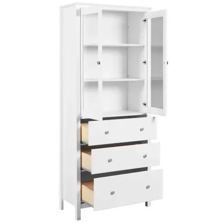 Vetrina Soggiorno Credenza Bianco 3 Cassetti 2 Ante in Legno MDF