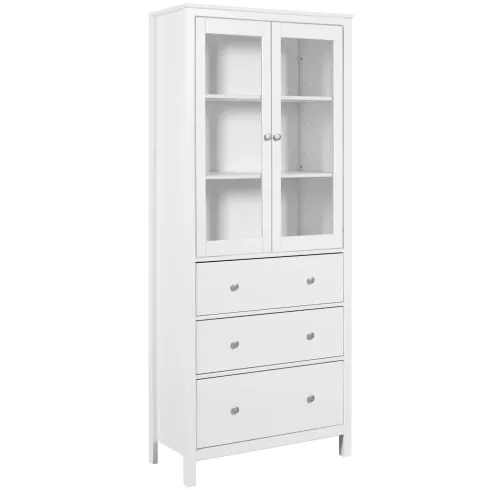 Vetrina Soggiorno Credenza Bianco 3 Cassetti 2 Ante in Legno MDF