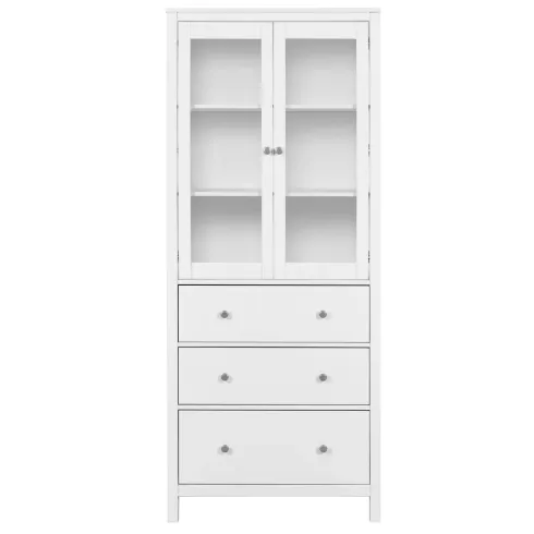 Vetrina Soggiorno Credenza Bianco 3 Cassetti 2 Ante in Legno MDF
