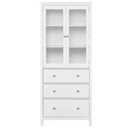 Vetrina Soggiorno Credenza Bianco 3 Cassetti 2 Ante in Legno MDF