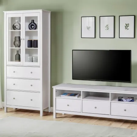 Vetrina Soggiorno Credenza Bianco 3 Cassetti 2 Ante in Legno MDF