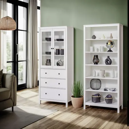 Vetrina Soggiorno Credenza Bianco 3 Cassetti 2 Ante in Legno MDF