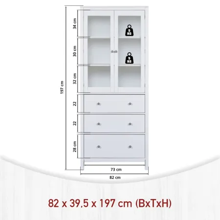 Vetrina Soggiorno Credenza Bianco 3 Cassetti 2 Ante in Legno MDF