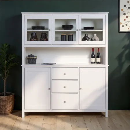 Pensile Vetrina Soggiorno Bianco Laccato 3 Ante in Vetro Legno MDF