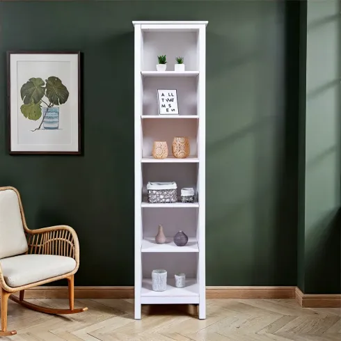 Mobile Libreria Soggiorno Camera Alta in Legno MDF Bianco 6 Ripiani