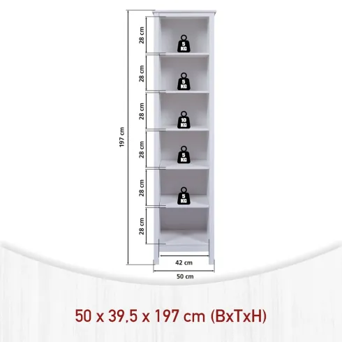 Mobile Libreria Soggiorno Camera Alta in Legno MDF Bianco 6 Ripiani