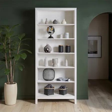 Libreria Soggiorno Camera Mobile 82 cm in Legno MDF Bianco 6 Ripiani