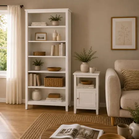 Libreria Soggiorno Camera Mobile 82 cm in Legno MDF Bianco 6 Ripiani
