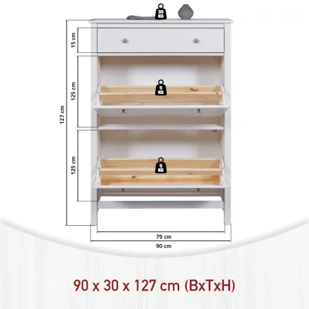 Scarpiera da Ingresso Mobile con 2 Ante Ribalta Cassetto Legno Bianco