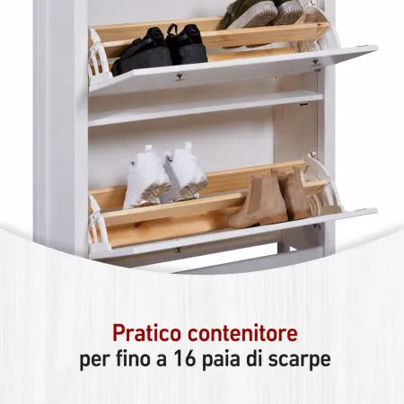 Scarpiera da Ingresso Mobile con 2 Ante Ribalta Cassetto Legno Bianco