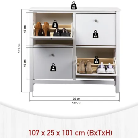 Mobile Scarpiera da Ingresso Salvaspazio 4 Ante Ribalta Legno Bianco