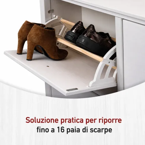 Mobile Scarpiera da Ingresso Salvaspazio 4 Ante Ribalta Legno Bianco