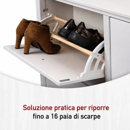 Mobile Scarpiera da Ingresso Salvaspazio 4 Ante Ribalta Legno Bianco