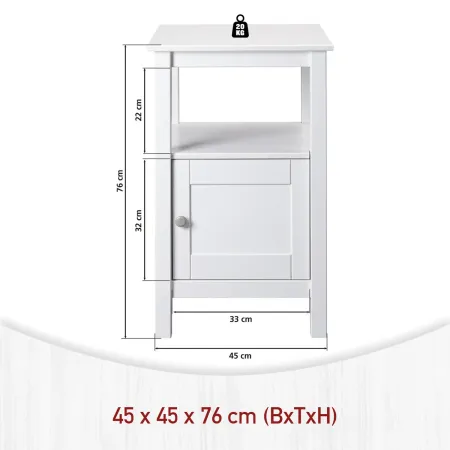 Tavolino Portaoggetti Legno Bianco Anta Ripiano Mobile Camera Soggiorno