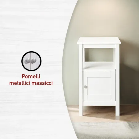 Tavolino Portaoggetti Legno Bianco Anta Ripiano Mobile Camera Soggiorno