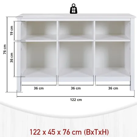 Scaffale Libreria Soggiorno Ingresso in Legno Massello Bianco 6 Vani