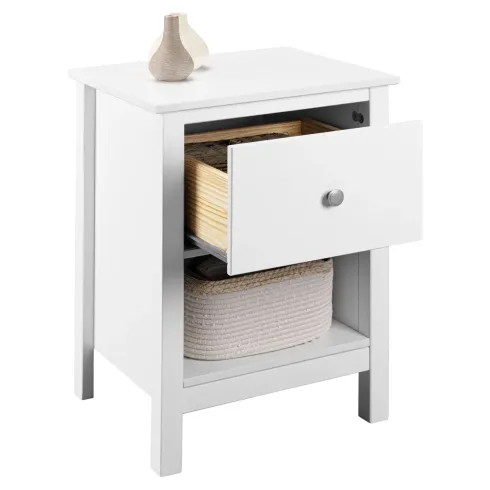 Comodino Camera da Letto con Cassetto Vano Portaoggetti Legno Bianco