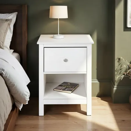 Comodino Camera da Letto con Cassetto Vano Portaoggetti Legno Bianco