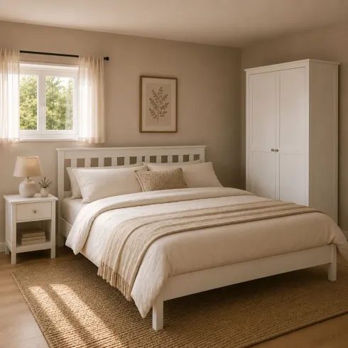 Comodino Camera da Letto con Cassetto Vano Portaoggetti Legno Bianco