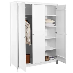 Armadio Camera da Letto 3 Ante Asta Appendiabiti Ripiani Bianco 2