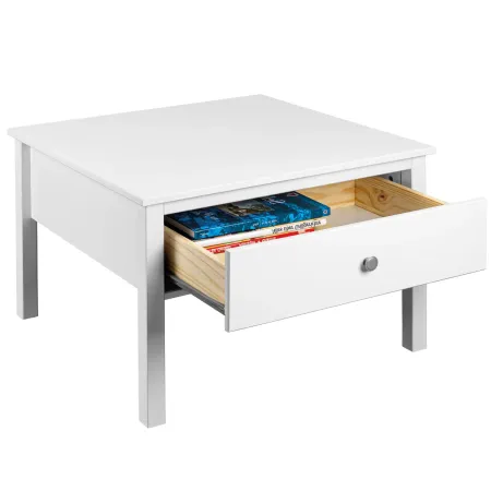 Tavolino da Caffè Quadrato 70x70 da Salotto in Legno Bianco con Cassetto
