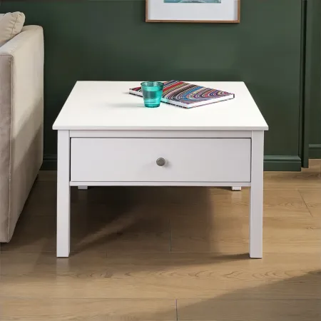 Tavolino da Caffè Quadrato 70x70 da Salotto in Legno Bianco con Cassetto