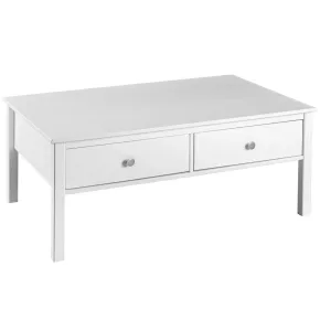 Tavolino da Caffè Rettangolare 110x70 da Salotto Legno Bianco Cassetto