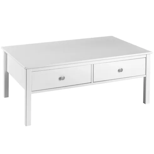 Tavolino da Caffè Rettangolare 110x70 da Salotto Legno Bianco Cassetto