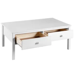 Tavolino da Caffè Rettangolare 110x70 da Salotto Legno Bianco Cassetto 2