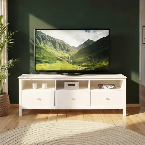 Mobile Porta Tv da Pavimento Bianco 3 Cassetti Vani a Giorno Soggiorno