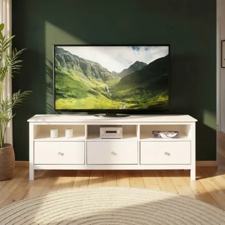 Mobile Porta Tv da Pavimento Bianco 3 Cassetti Vani a Giorno Soggiorno