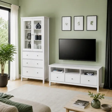 Mobile Porta Tv da Pavimento Bianco 3 Cassetti Vani a Giorno Soggiorno