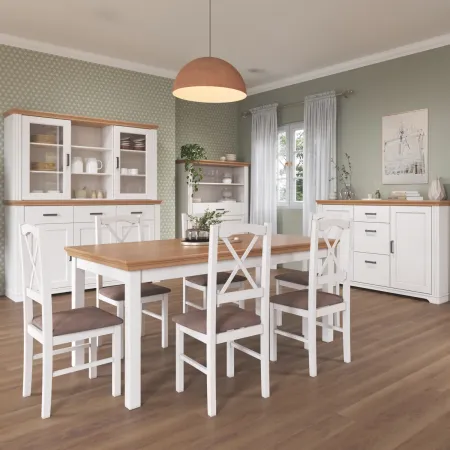 Tavolo da Pranzo in Legno Massello Bianco Rovere Rettangolare
