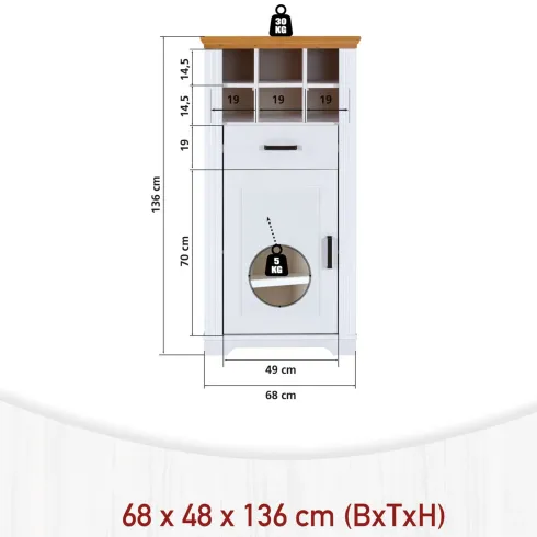 Mobile Bar Armadio da Cucina Portabottiglie in Legno Bianco Rovere