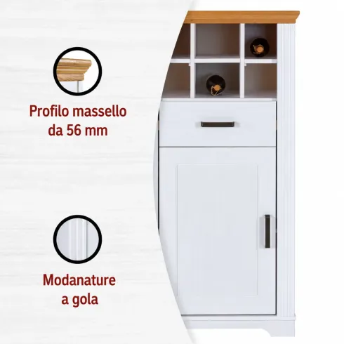 Mobile Bar Armadio da Cucina Portabottiglie in Legno Bianco Rovere