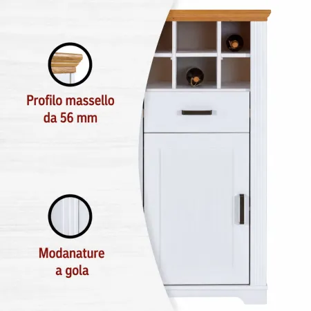 Mobile Bar Armadio da Cucina Portabottiglie in Legno Bianco Rovere