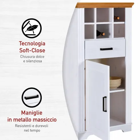 Mobile Bar Armadio da Cucina Portabottiglie in Legno Bianco Rovere