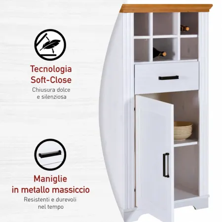 Mobile Bar Armadio da Cucina Portabottiglie in Legno Bianco Rovere