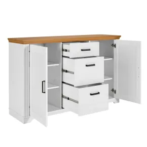 Credenza da Cucina in Legno Massello Bianco Rovere 2 Ante 3 Cassetti 2