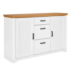 Credenza da Cucina in Legno Massello Bianco Rovere 2 Ante 3 Cassetti