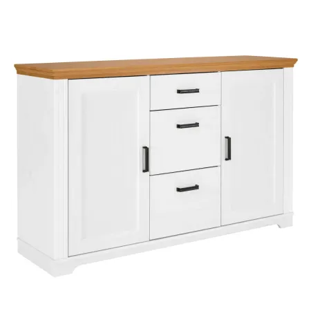 Credenza da Cucina in Legno Massello Bianco Rovere 2 Ante 3 Cassetti