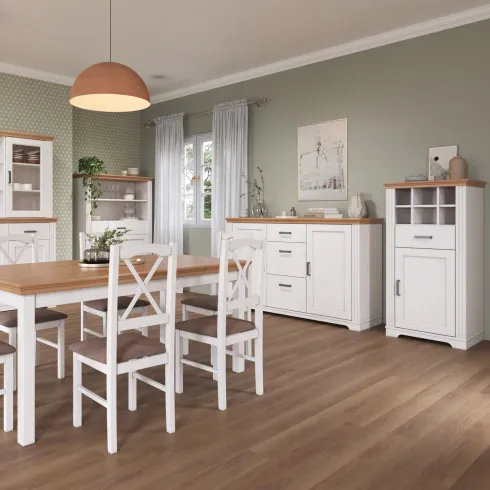 Credenza da Cucina in Legno Massello Bianco Rovere 2 Ante 3 Cassetti