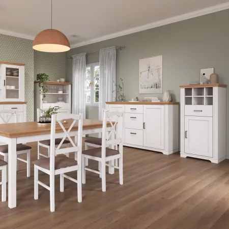 Credenza da Cucina in Legno Massello Bianco Rovere 2 Ante 3 Cassetti