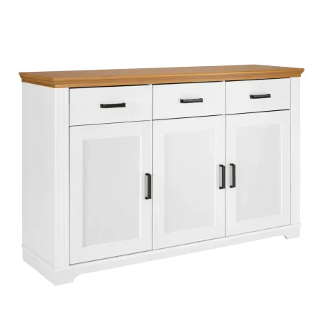 Credenza da Soggiorno in Legno Massello Bianco Rovere 3 Ante 3 Cassetti