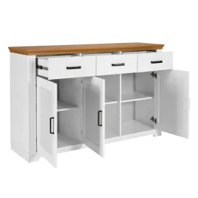 Credenza da Soggiorno in Legno Massello Bianco Rovere 3 Ante 3 Cassetti 2
