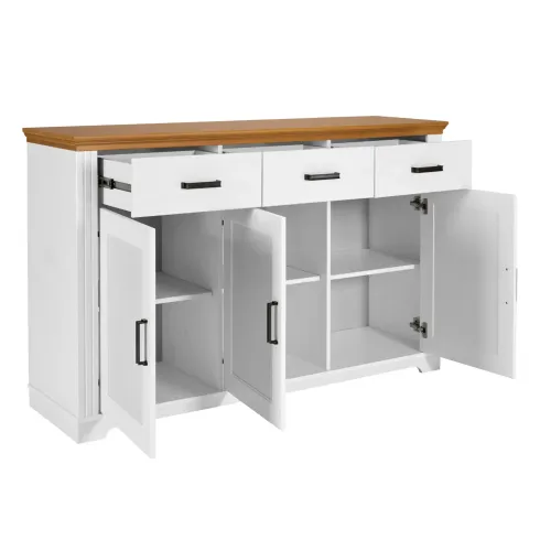 Credenza da Soggiorno in Legno Massello Bianco Rovere 3 Ante 3 Cassetti
