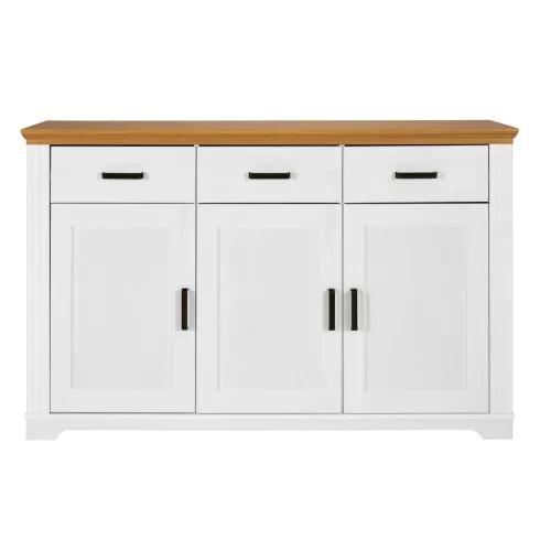 Credenza da Soggiorno in Legno Massello Bianco Rovere 3 Ante 3 Cassetti