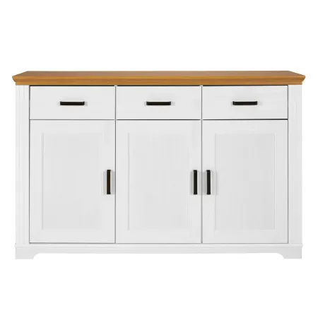 Credenza da Soggiorno in Legno Massello Bianco Rovere 3 Ante 3 Cassetti