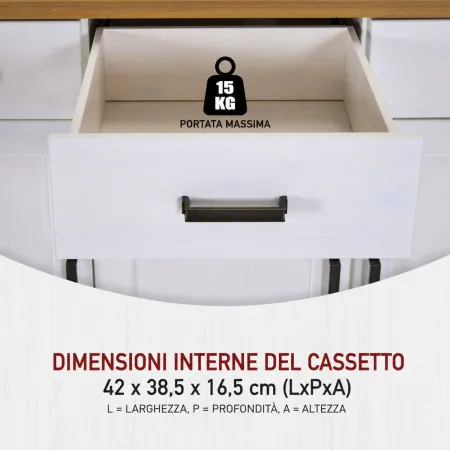 Credenza da Soggiorno in Legno Massello Bianco Rovere 3 Ante 3 Cassetti