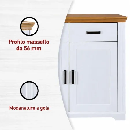 Credenza da Soggiorno in Legno Massello Bianco Rovere 3 Ante 3 Cassetti